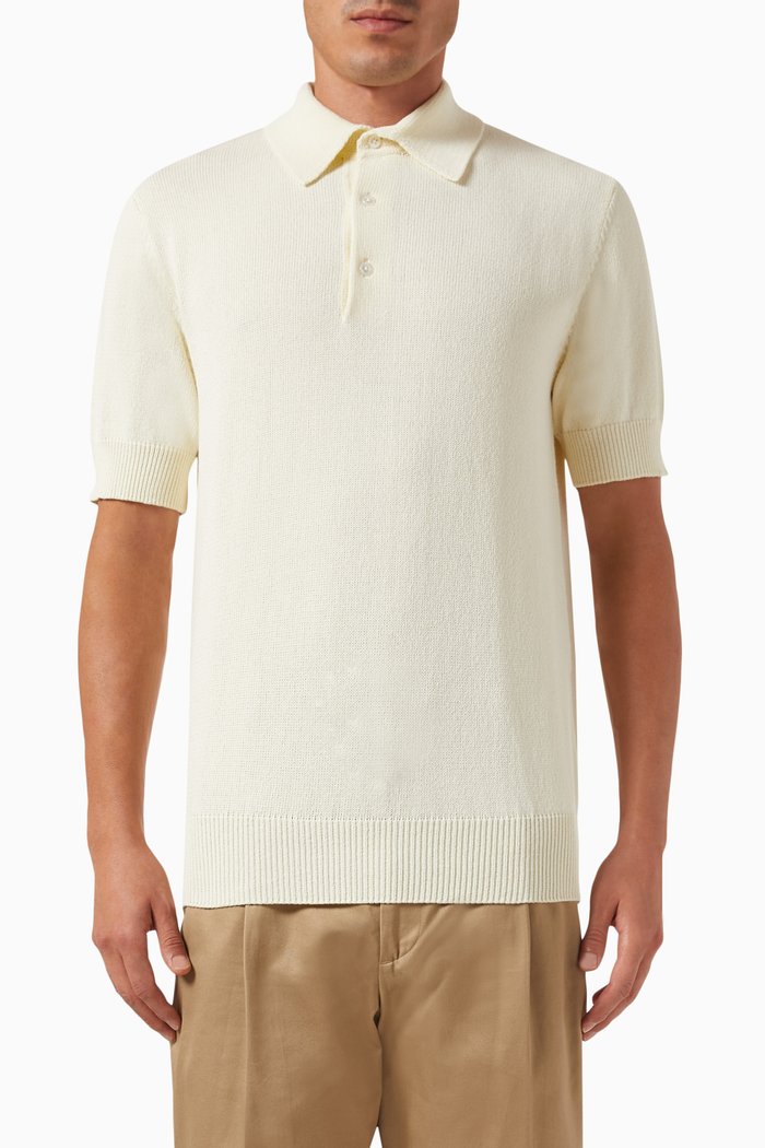 

Polo Shirt in Crepe Cotton Knit, Neutral