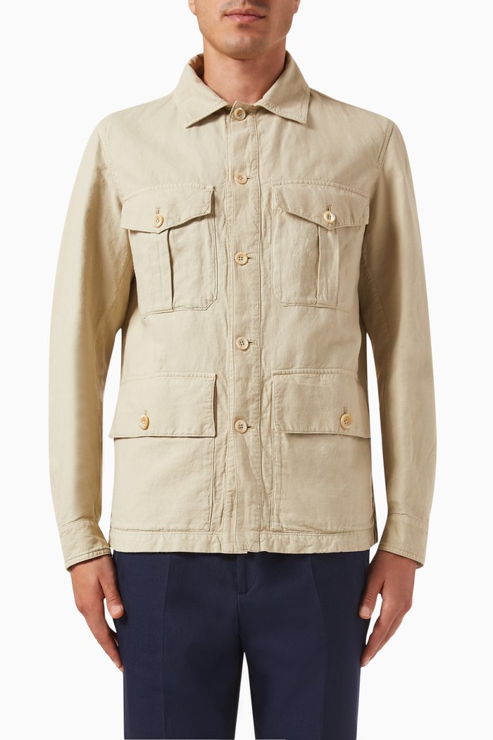 

Double Games Tunic Jacket in Linen & Cotton, Neutral