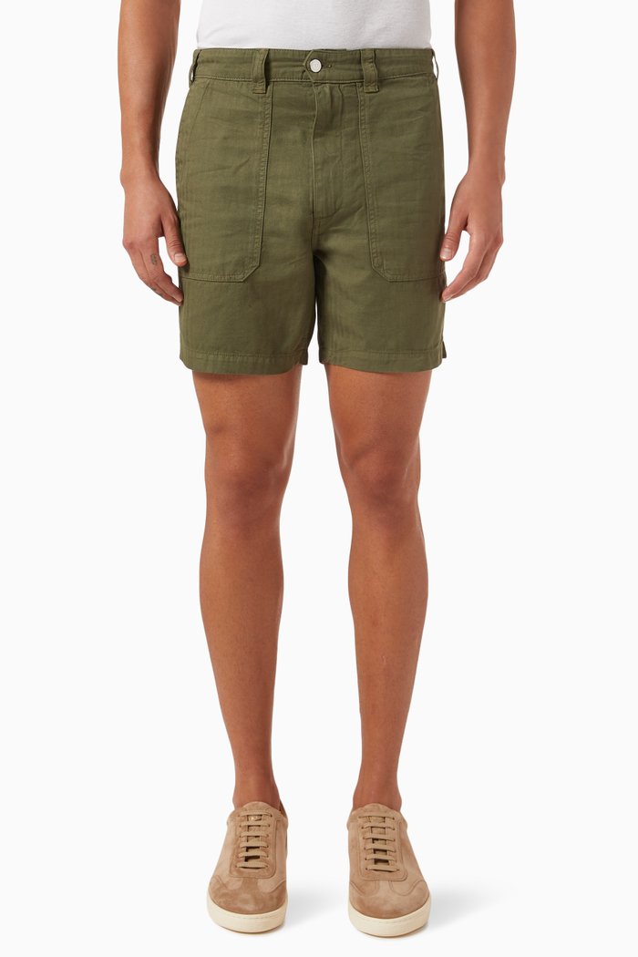 

Herringbone Shorts in Cotton & Linen, Green