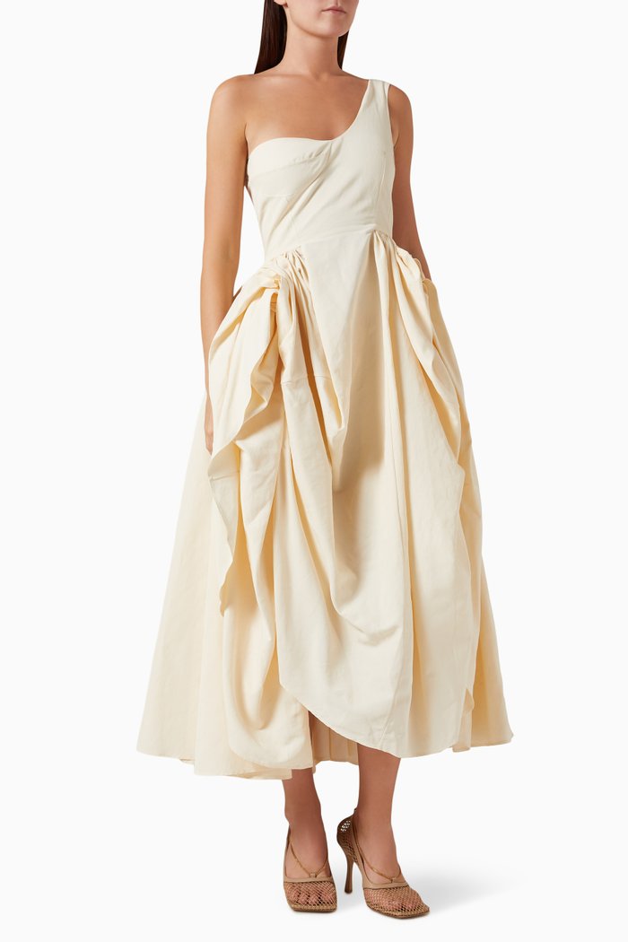 

Asymmetrical Off-shoulder Maxi Dress, Neutral