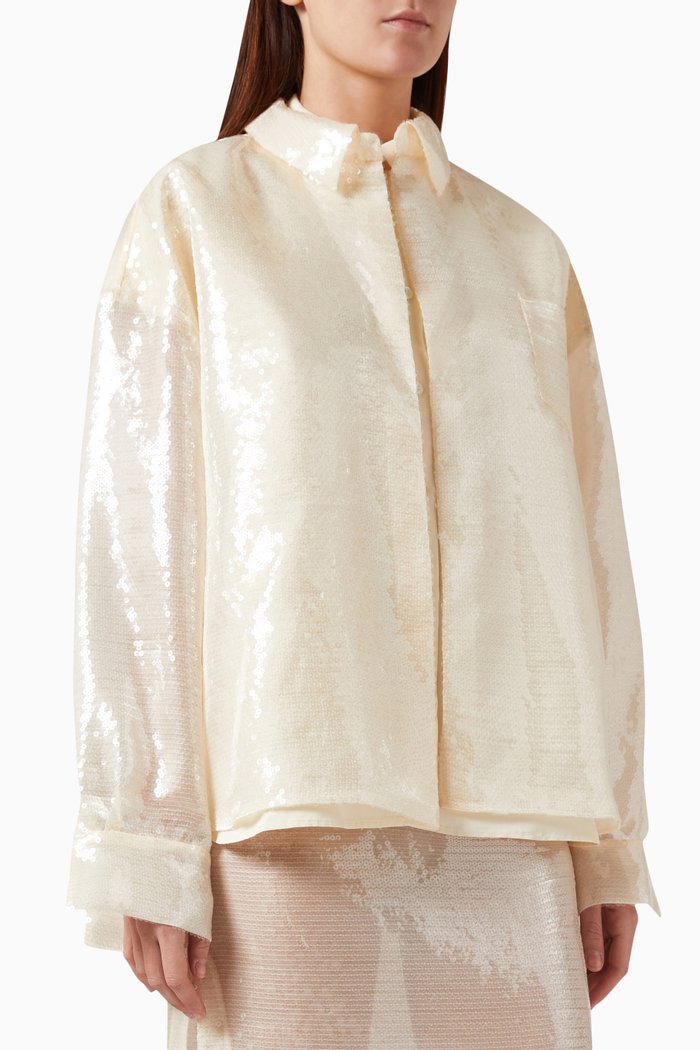 Double Trompe-l’oeil Shirt in Sequins, Neutral