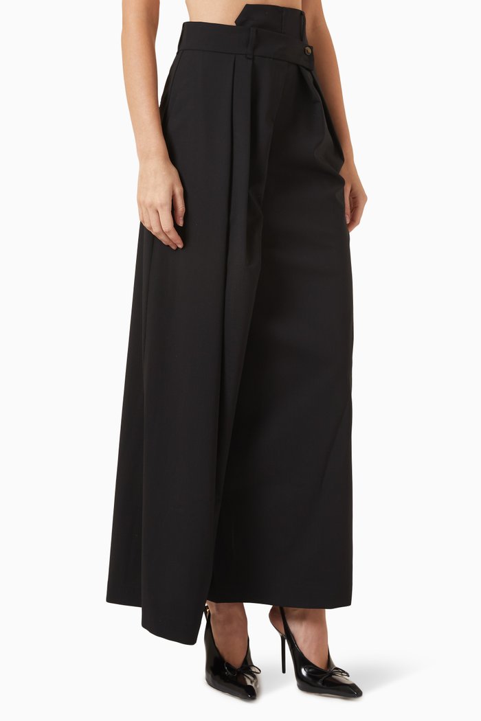 Deconstructed Pants Skirt in Wool-blend, Black