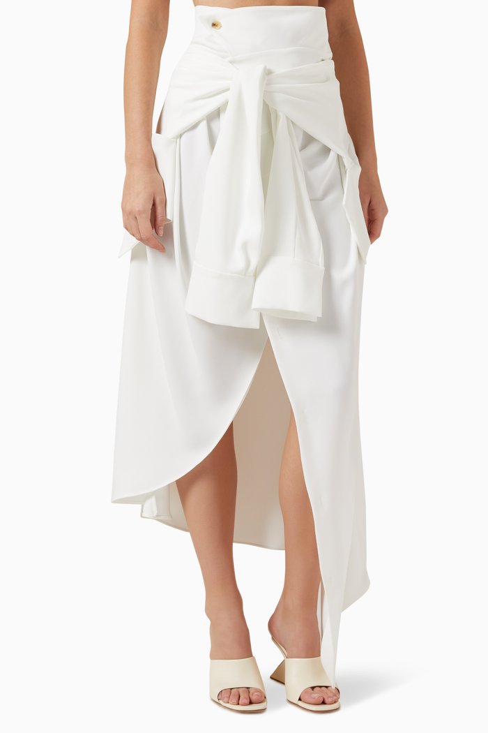 

Deconstructed Sleeve-belt Midi Skirt in Poplin, White