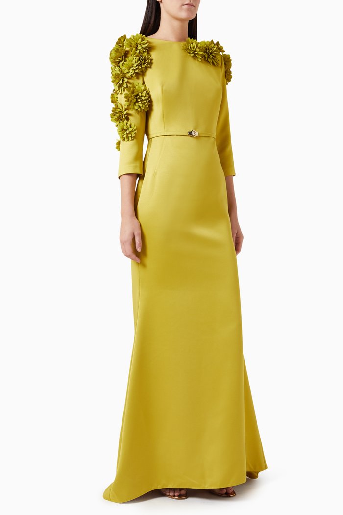 

Floral Maxi Dress in Satin-crêpe, Green