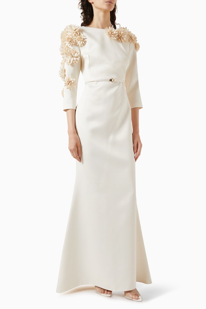 

Floral Maxi Dress in Satin-crêpe, Neutral