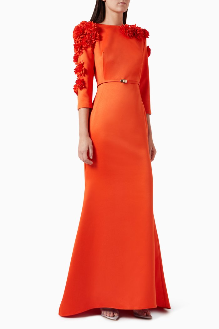 

Floral Maxi Dress in Satin-crêpe, Orange