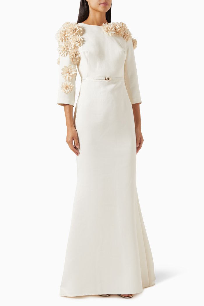 

Floral Maxi Dress in Satin-crêpe, White