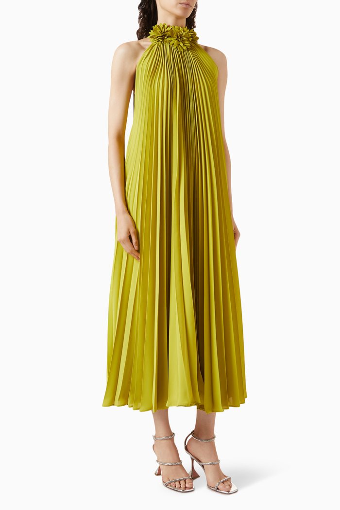 

Pleated Dress in Crêpe, Green