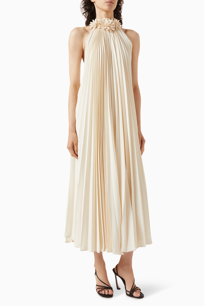 

Pleated Dress in Crêpe, Neutral