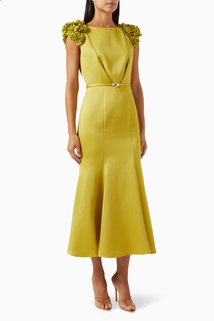

Floral Midi Dress in Satin-crêpe, Green