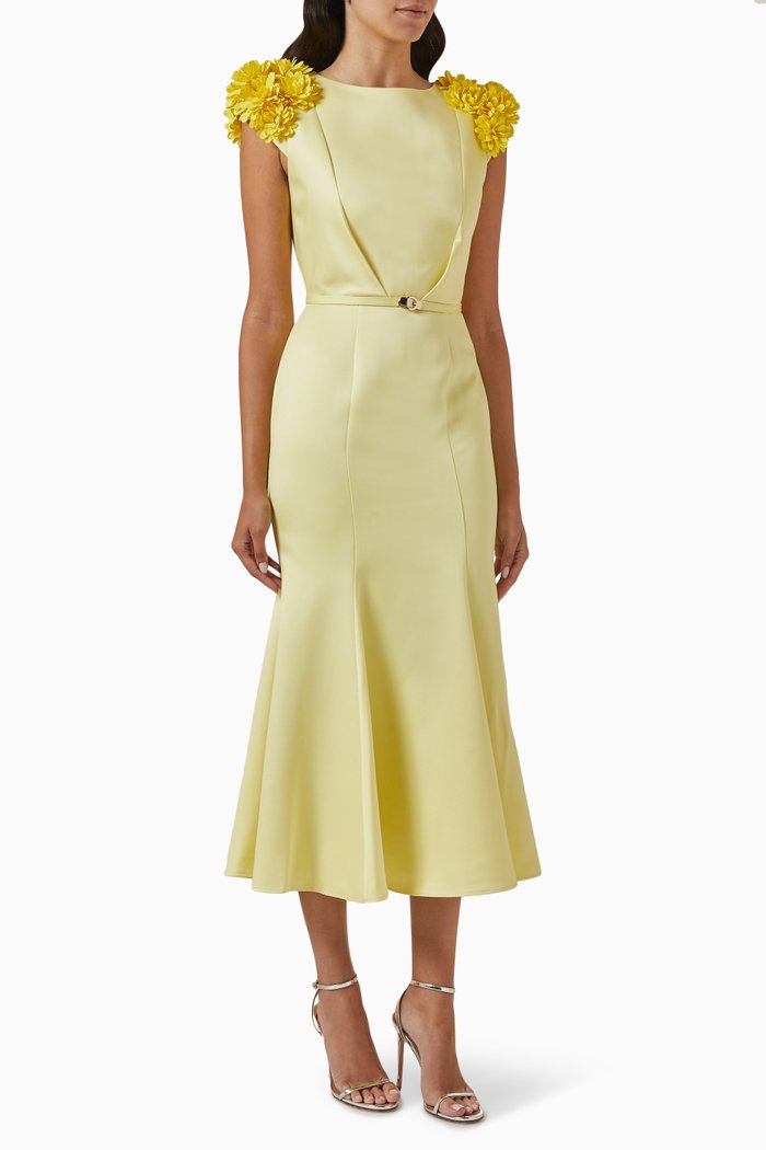 

Floral Midi Dress in Satin-crêpe, Yellow