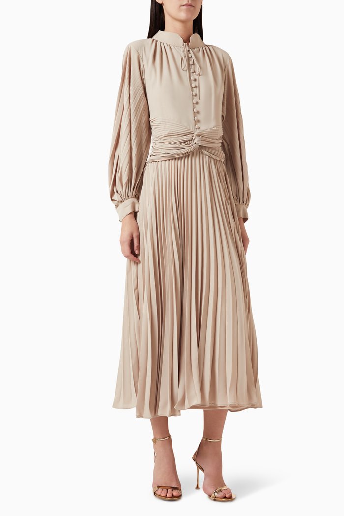 

Pleated Midi Dress in Chiffon, Neutral