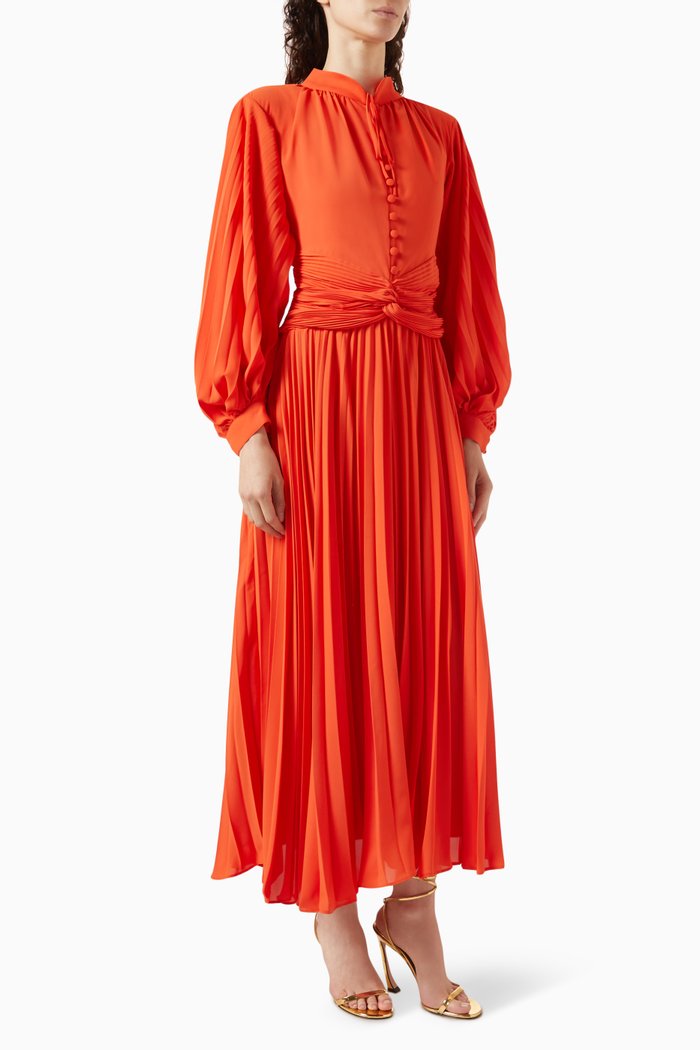 

Pleated Midi Dress in Chiffon, Orange