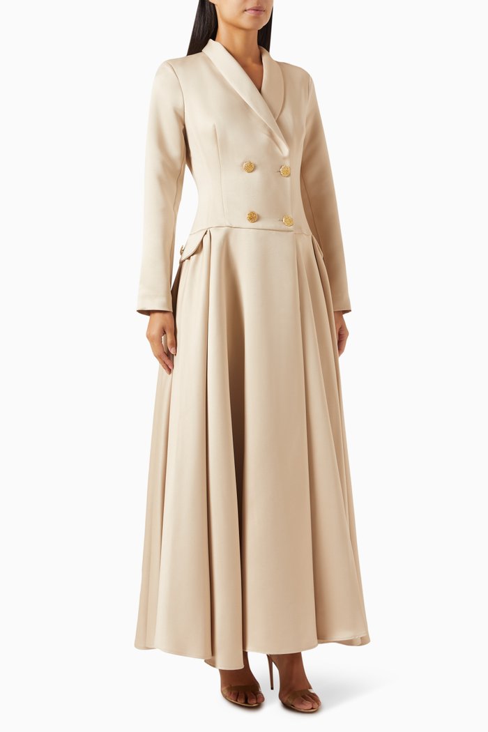

Double-breasted Blazer Maxi Dress in Satin-crêpe, Neutral