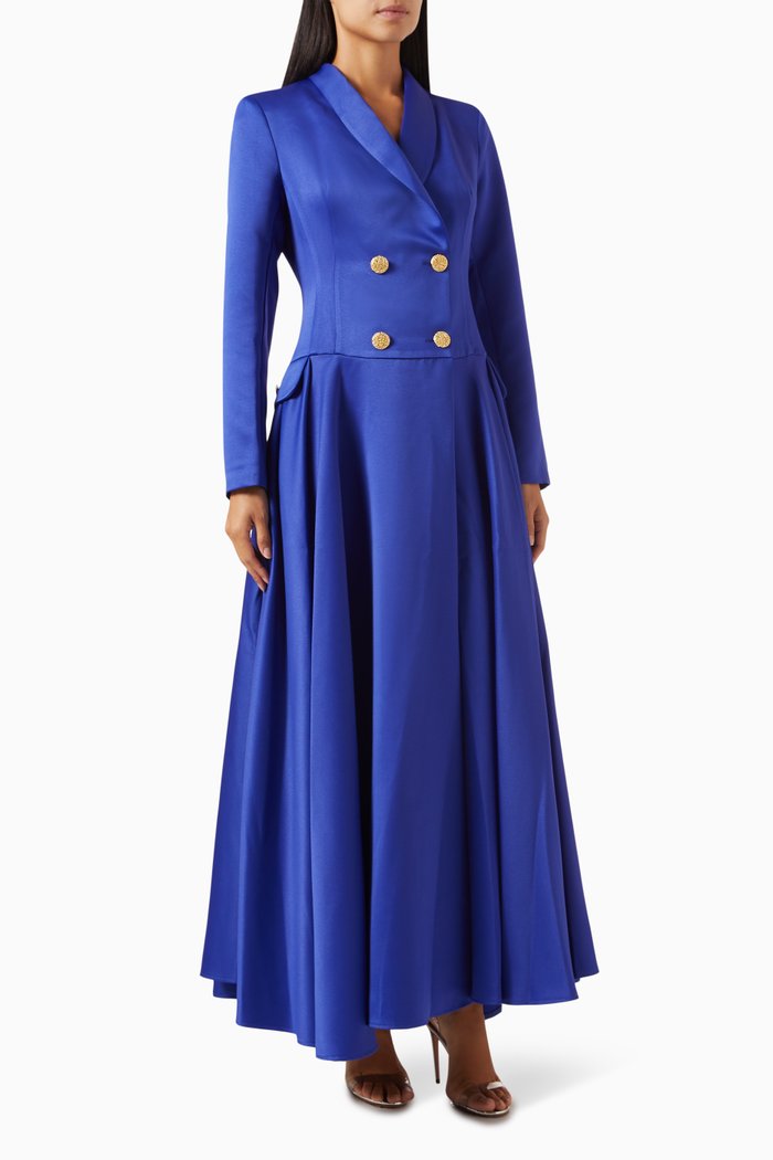 

Double-breasted Blazer Maxi Dress in Satin-crêpe, Blue