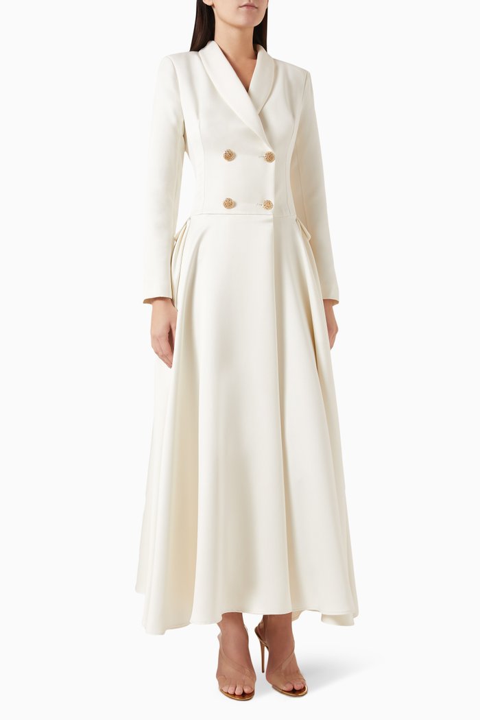 

Double-breasted Blazer Maxi Dress in Satin-crêpe, Neutral