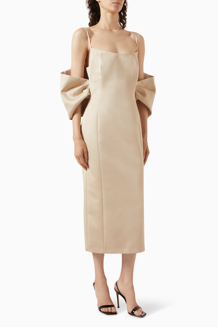 

Draped Midi Dress in Satin-crêpe, Neutral