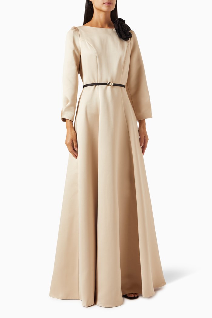 

Flared Maxi Dress in Satin-crêpe, Neutral