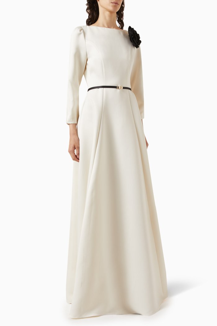 

Flared Maxi Dress in Satin-crêpe, Neutral