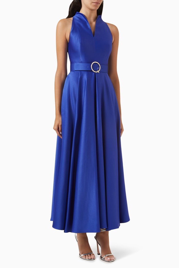 

Flared Dress in Satin-crêpe, Blue