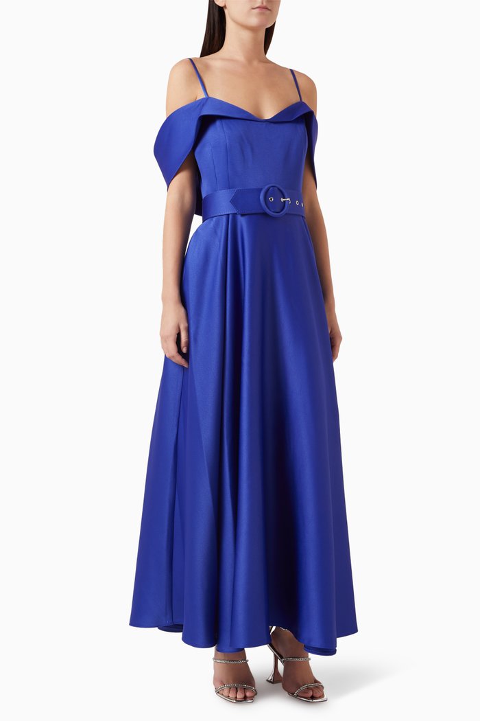 Flared Maxi Dress in Satin-crêpe, Blue