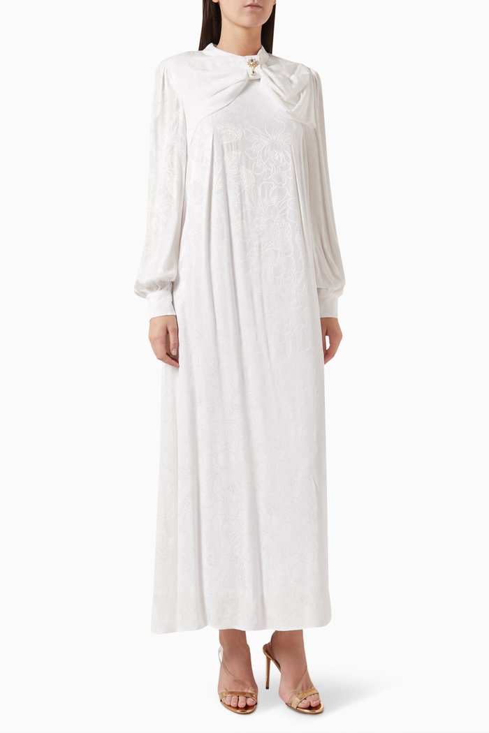 

Floral Maxi Dress in Satin-jacquard, Neutral