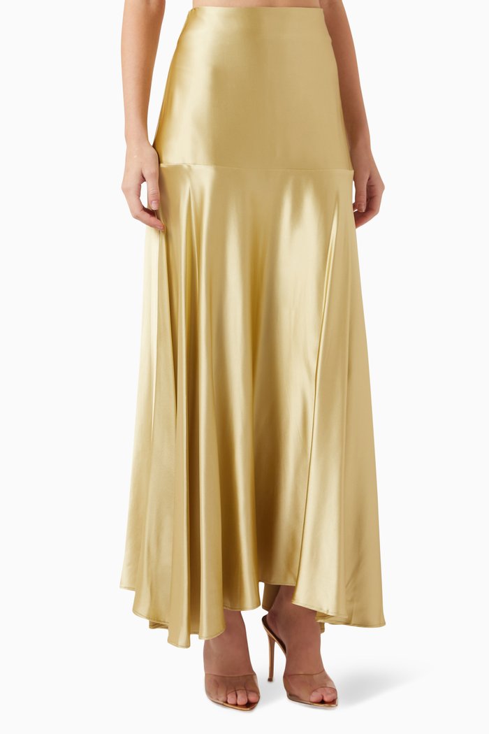 

Flared Maxi Skirt in Satin, Gold