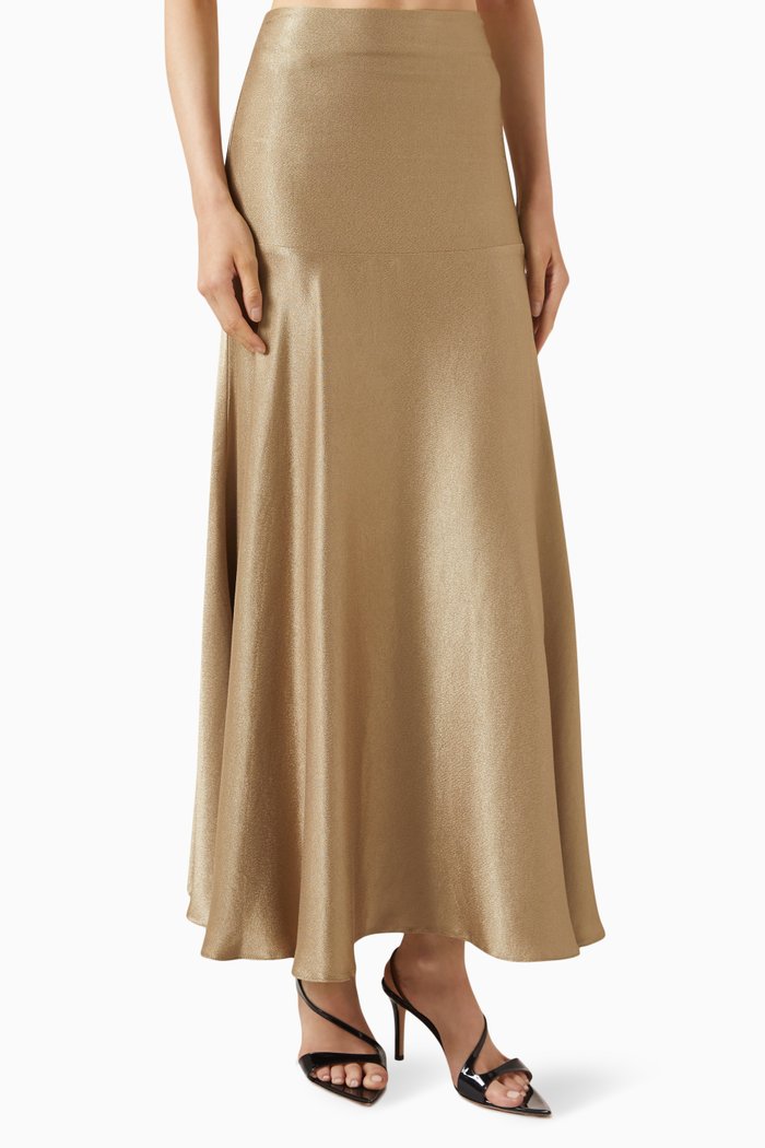 

Flared Maxi Skirt in Satin, Gold