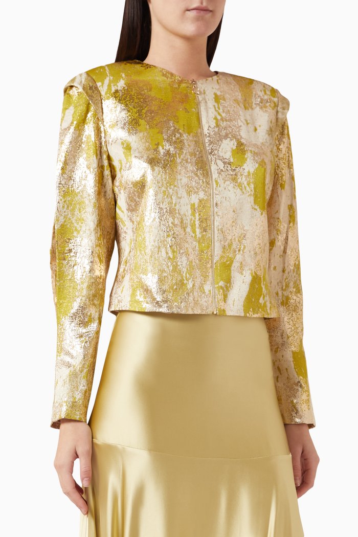 

Metallic Zip Jacket in Viscose-jacqaurd, Gold
