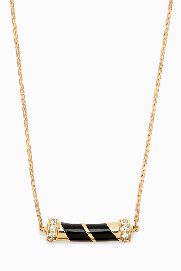 

Mini Vine Enamel & Diamond Necklace in 18kt Yellow Gold, Black