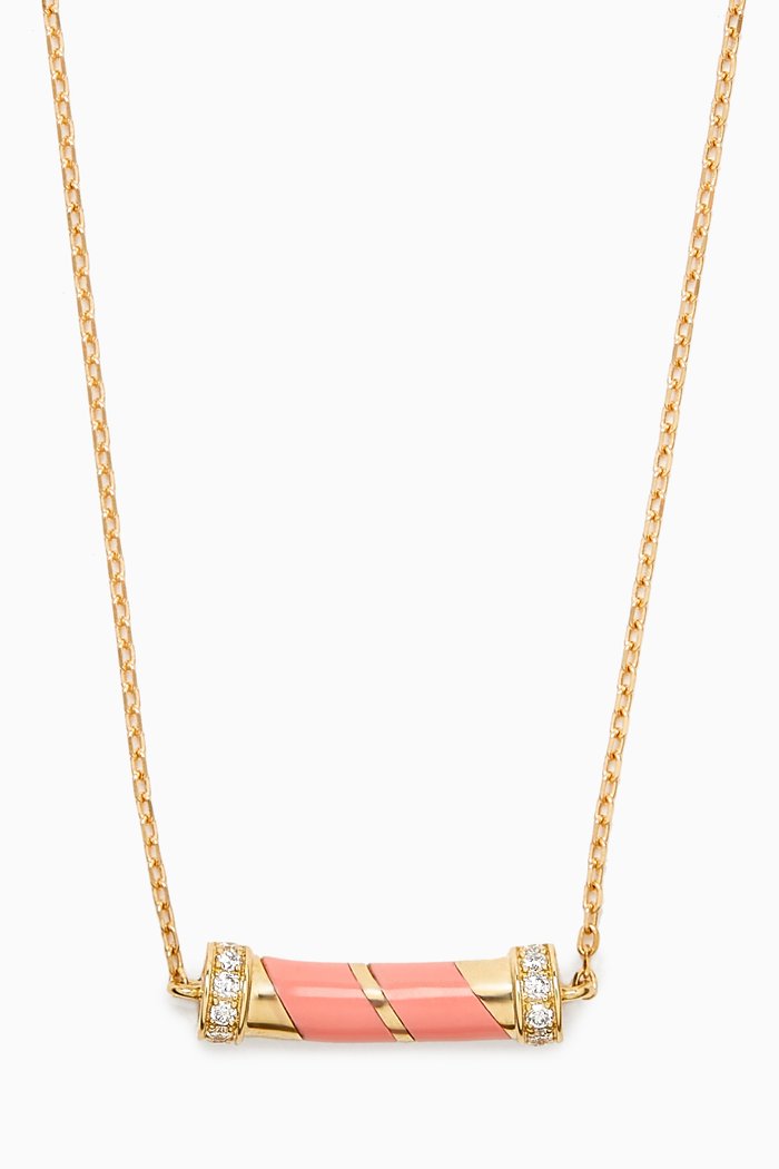 

Mini Vine Enamel & Diamond Necklace in 18kt Yellow Gold, Pink