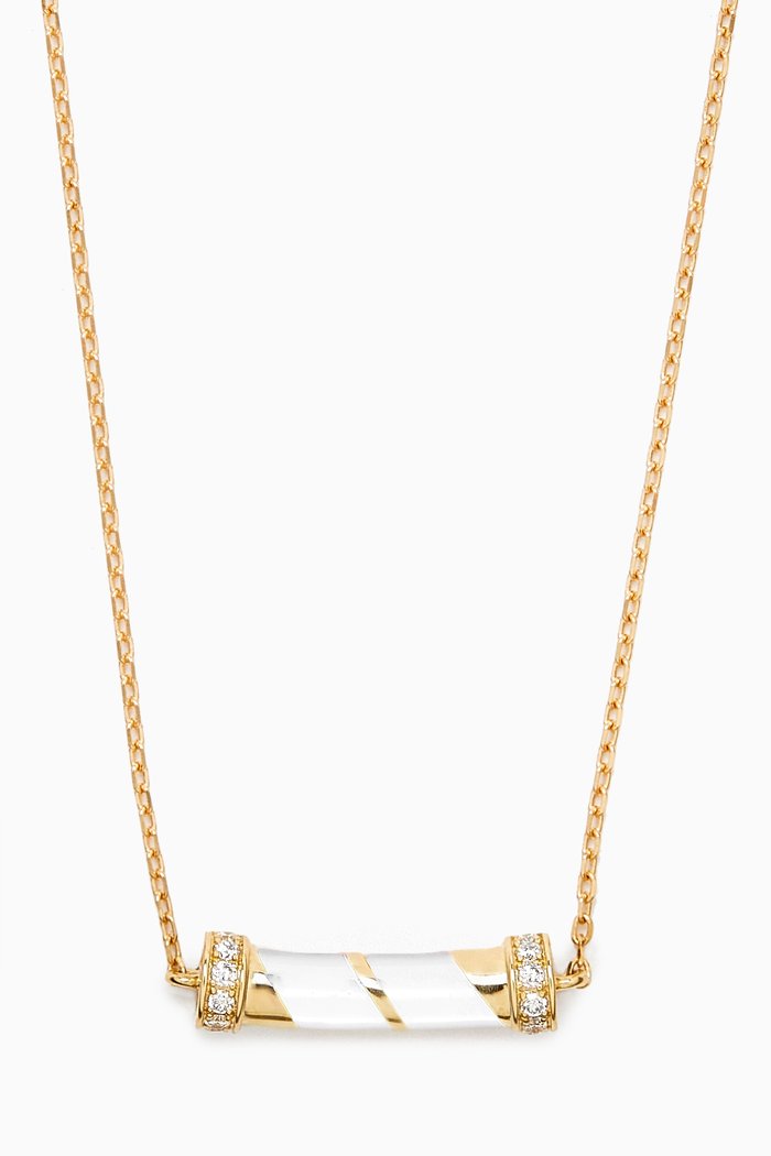 Mini Vine Enamel & Diamond Necklace in 18kt Yellow Gold, White