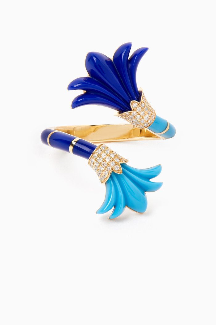 

Big Psychedeliah Vine Diamond Ring in 18kt Yellow Gold, Blue