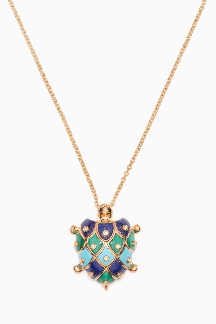 

Turtle Diamond Malachite & Turquoise Necklace in 9kt Gold, Yellow