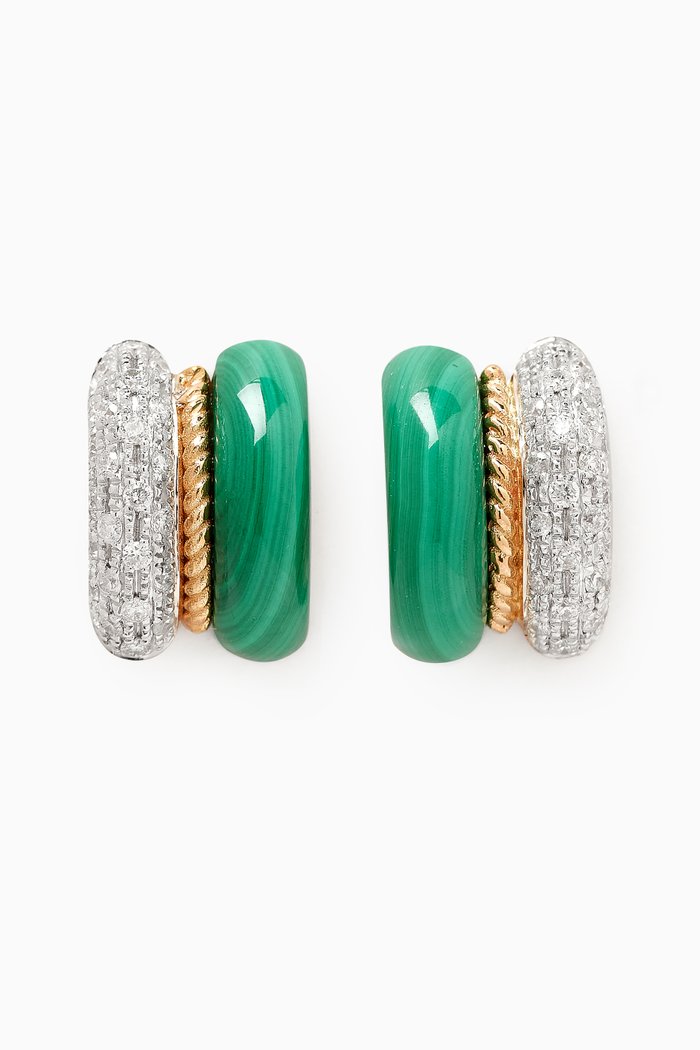 

Mini Malachite & Diamond Earrings in 9kt Yellow & White Gold