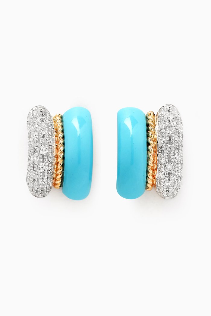 

Mini Turquoise & Diamond Earrings in 9kt Yellow & White Gold
