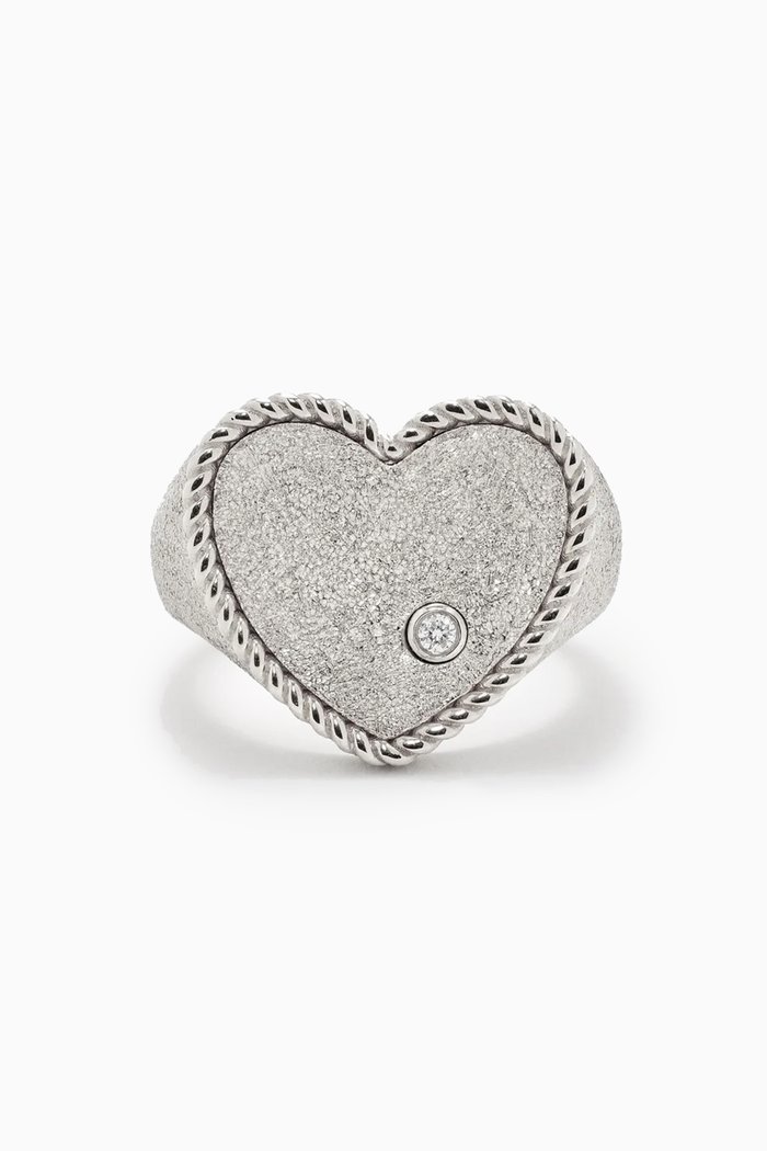 

Picotti Heart Diamond Signet Ring in 9kt White Gold, Silver