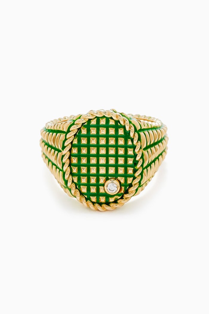 

Picotti Oval Diamond Enamel Signet Ring in 9kt Gold, Yellow