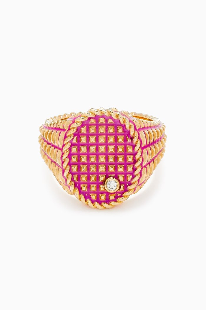

Picotti Oval Diamond Enamel Signet Ring in 9kt Gold, Yellow