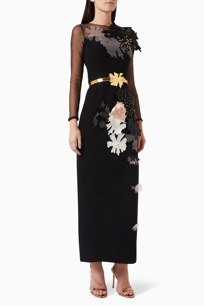 

Floral Belted Maxi Dress, Black