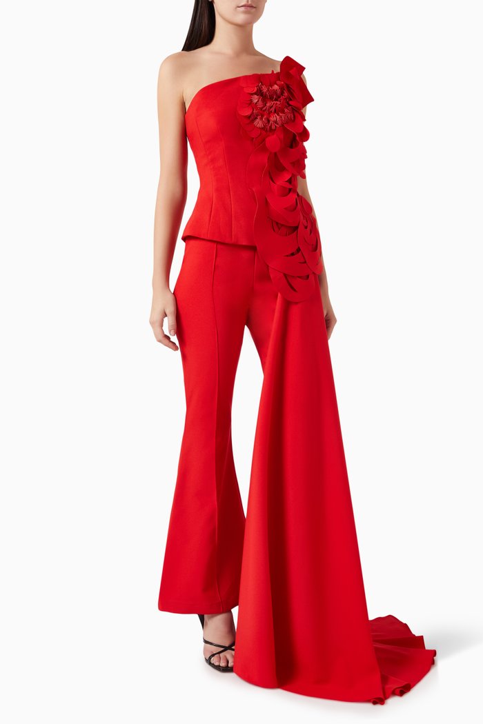 

Rose Floral Top & Pants Set, Red