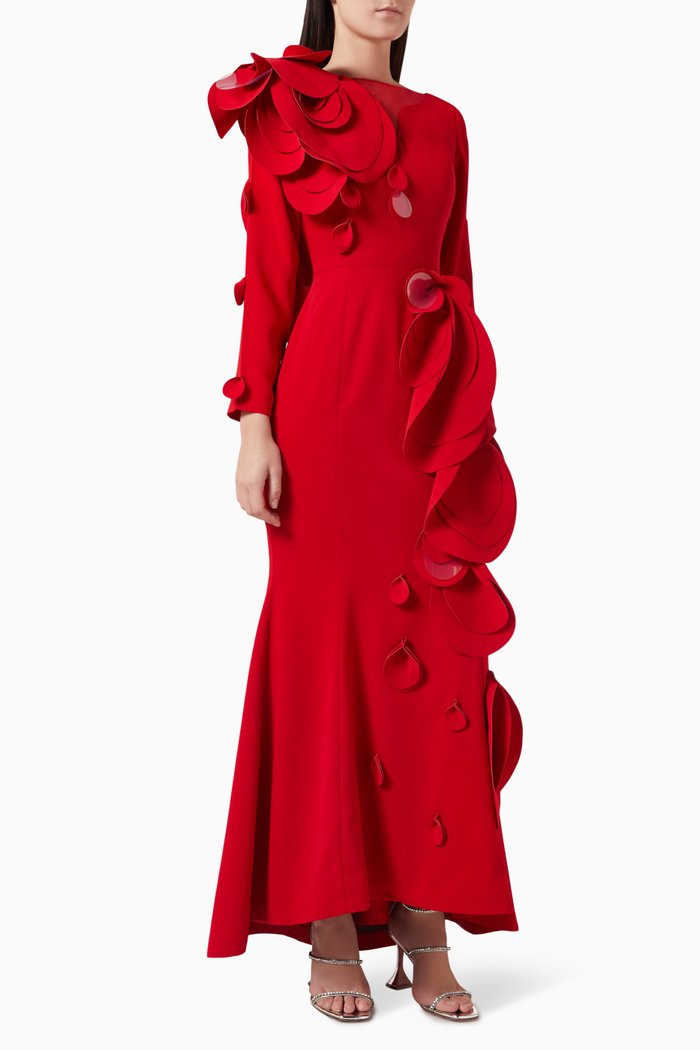 

Floral Belted Maxi Dress, Red