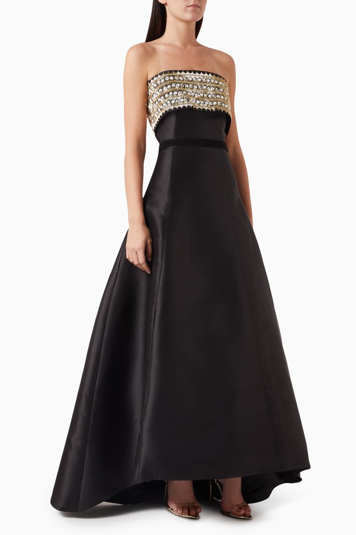 

Strapless Embellished Tunic Top, Black