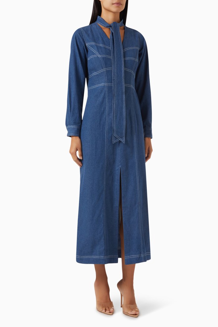 

Celia Midi Dress in Soft Denim, Blue