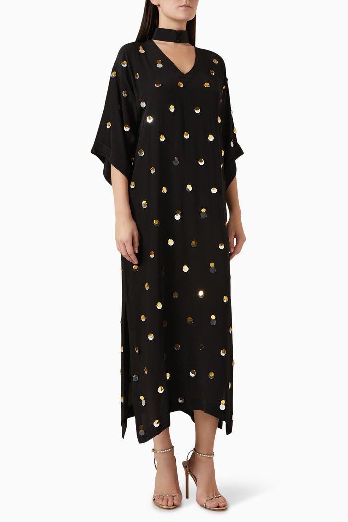 

Raya Embellished Kaftan Dress in Crêpe, Black