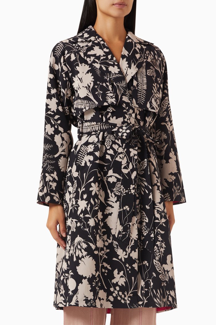 

Eugene Printed Trench Coat in Crêpe, Brown