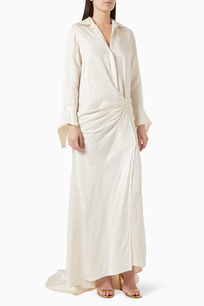 Heidi Shirt Dress in Linen Satin, Neutral
