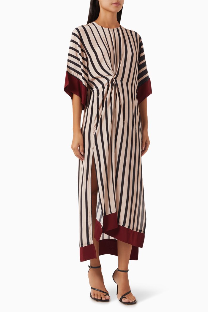 

Glenn Striped Midi Dress in Crêpe, Neutral