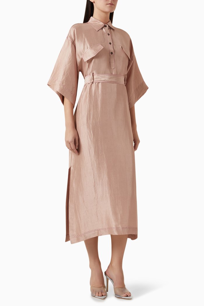 Alesso Belted Kaftan in Silk, Pink