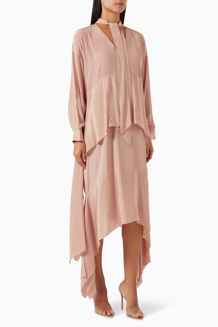 

Rachel Draped Midi Dress in Crêpe, Pink